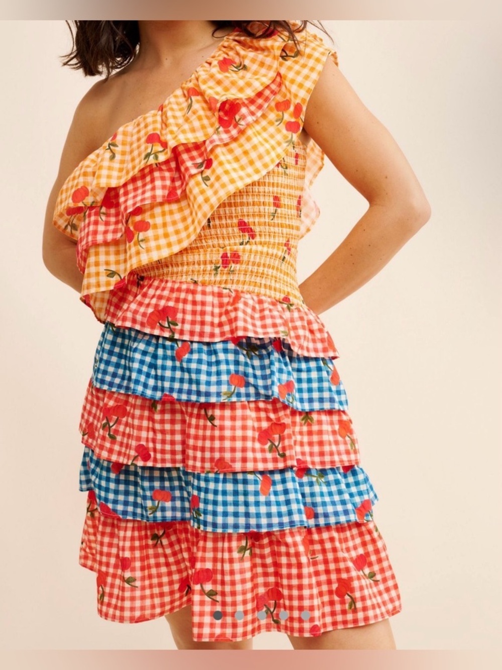 Farm for Anthropologie Peach, Pink & Cream Smocked Floral Top